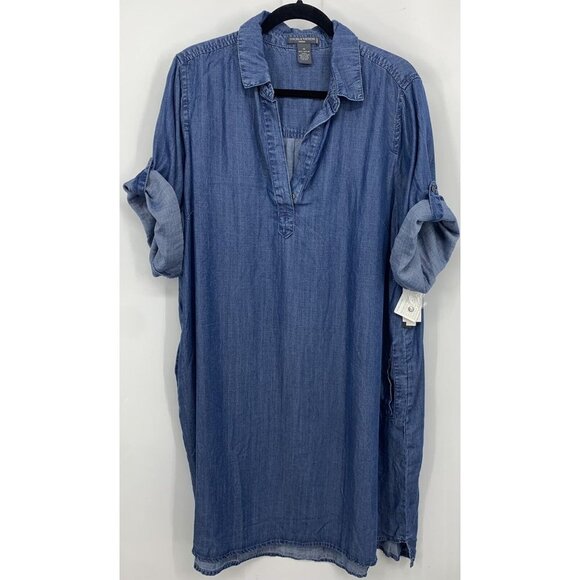 Chelsea & Theodore Dresses & Skirts - Chelsea & Theodore Plus Size 1X Chambray Denim Shirt Dress V-Neck Women New B80